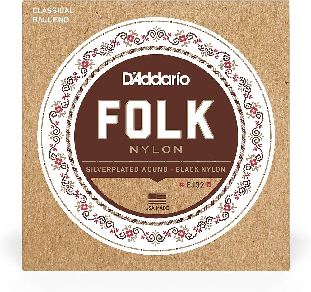 D'Addario EJ32 Folk/Classical Guitar - Ball End, 028-045, Nylon/Black